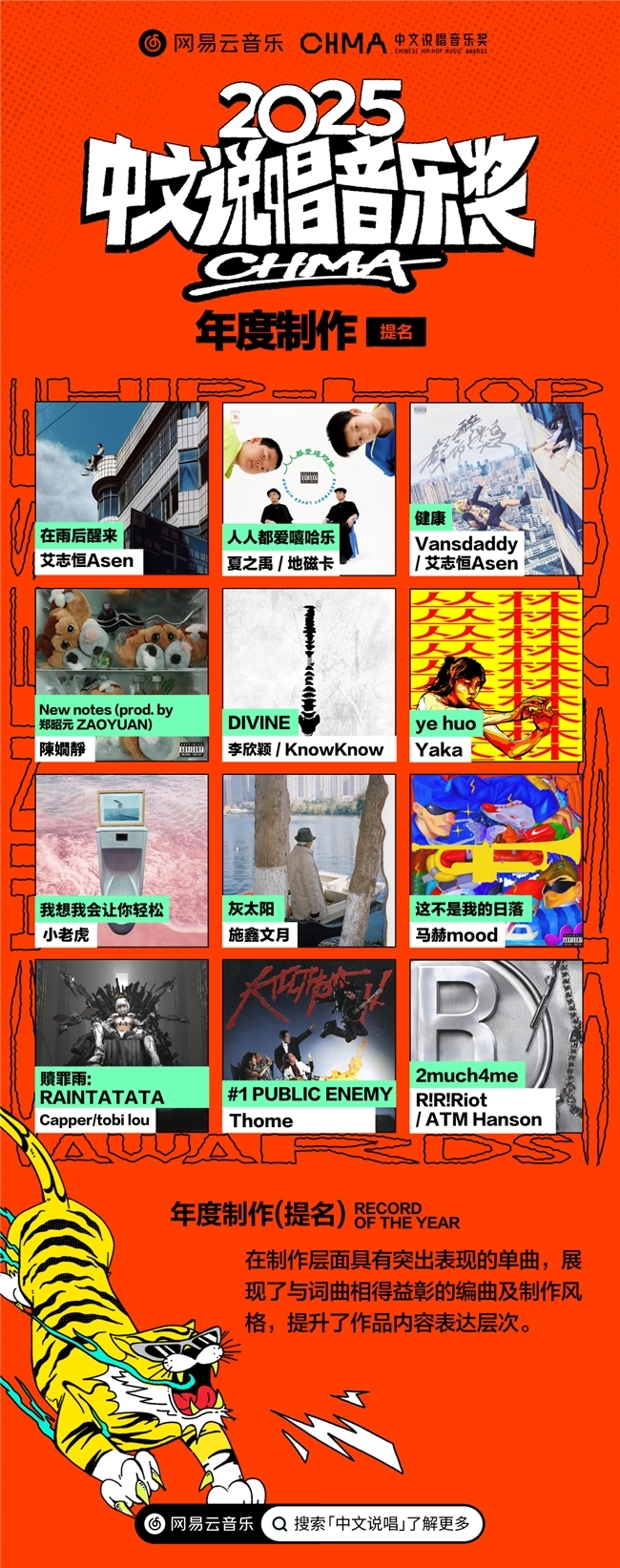网易云音乐2025中文说唱音乐奖提名揭晓 艾志恒陈一豪华云龙夏之禹等均收获多项提名 网易云音乐2025中文说唱音乐奖提名揭晓 艾志恒陈一豪华云龙夏之禹等均收获多项提名